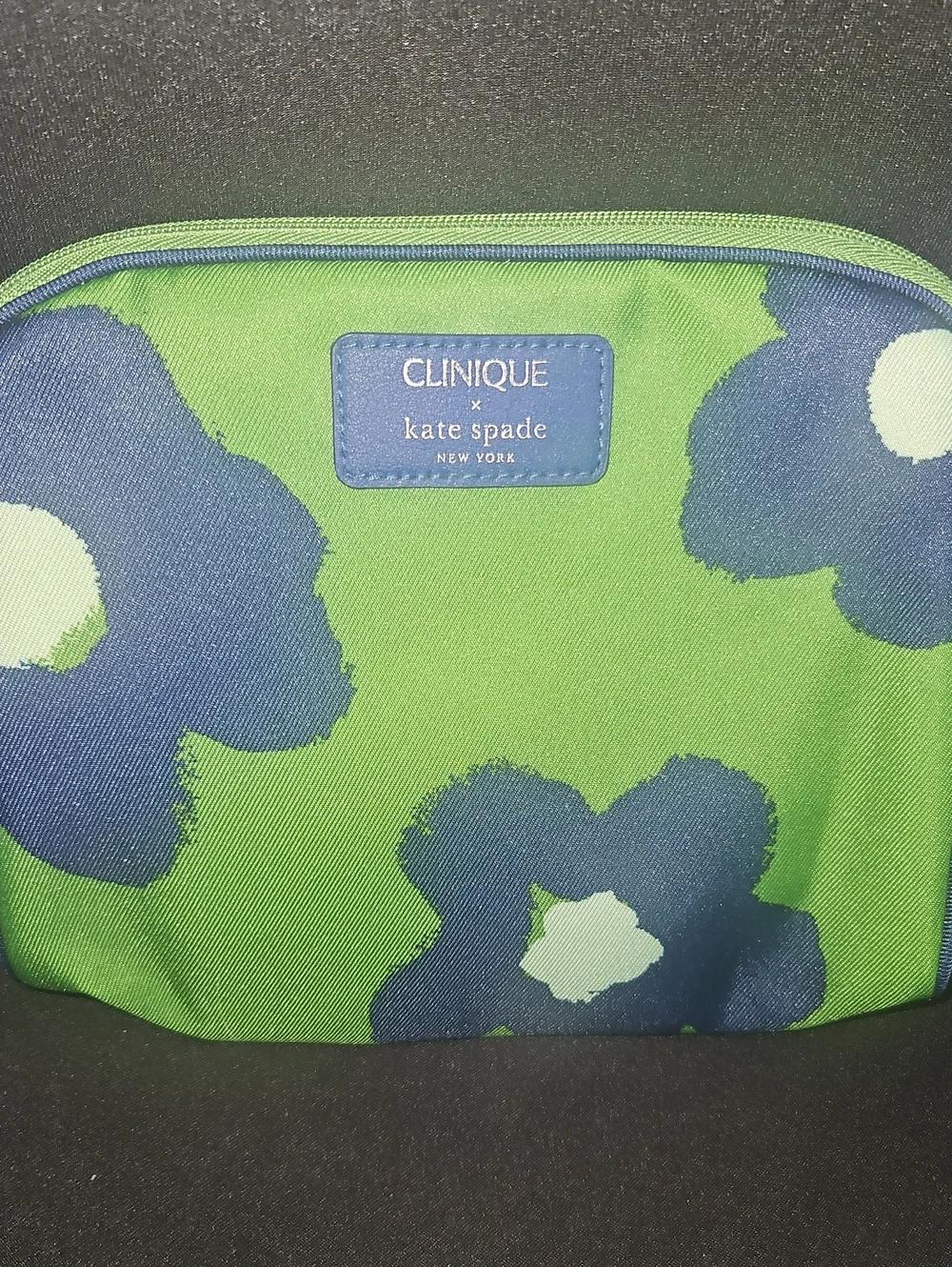 Clinique x Kate Spade Green and Blue Floral Cosmetic Bag